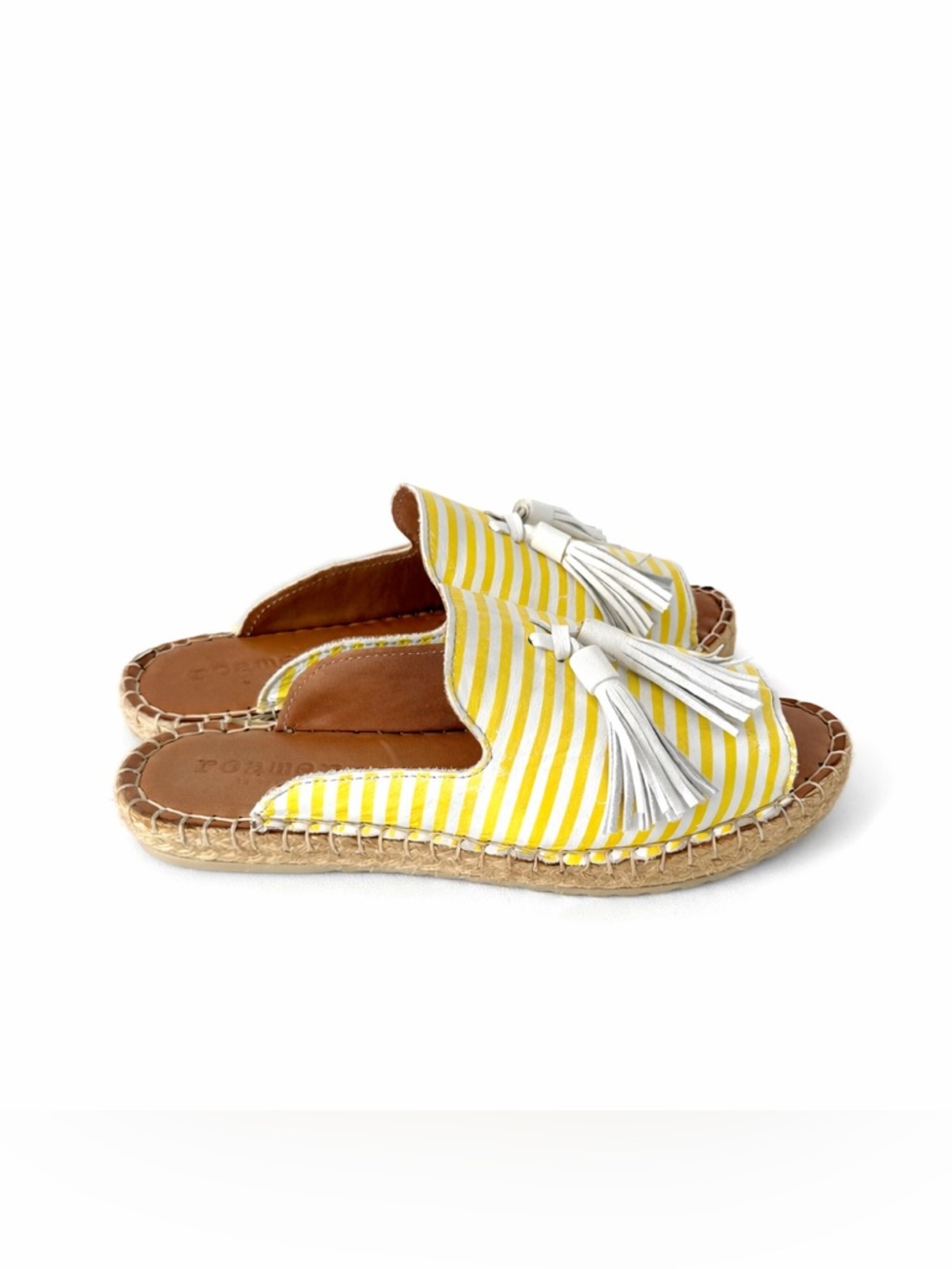 Roamers by Ego Trip Yellow & White Stripe Tassel Espadrille Slides Mules 36